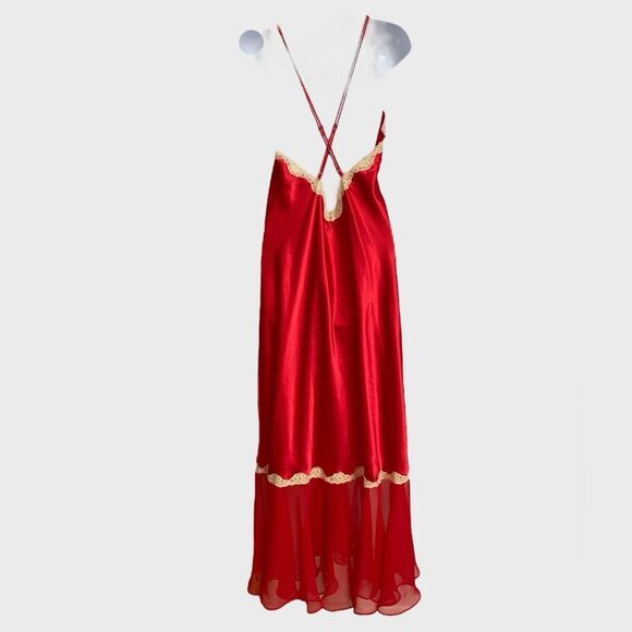 Vintage Fantasies by Morgan Taylor Red Satin Lace Nightgown Slip Dress Size L - Picture 6 of 15